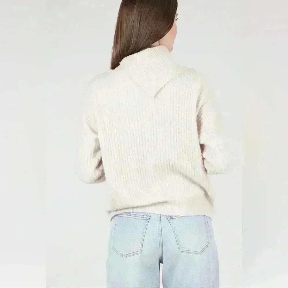 LILLA P Easy Split Collar Sweater, Salt